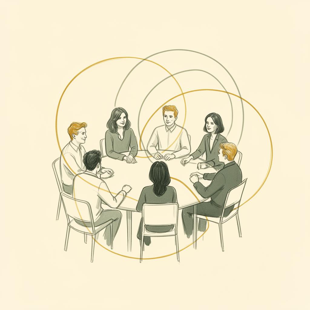 Founders in conversation, illustrated